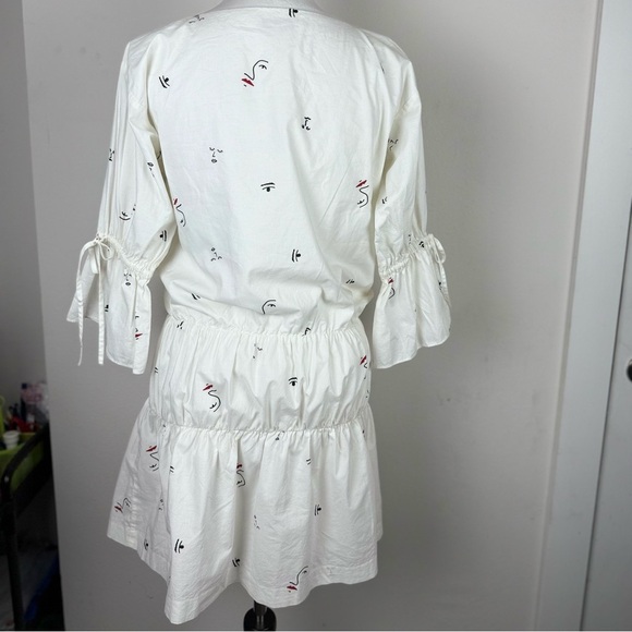 Madewell Women’s‎ Making Faces Bright White Tiered Blouson Dress Abstracts XS - Picture 7 of 14
